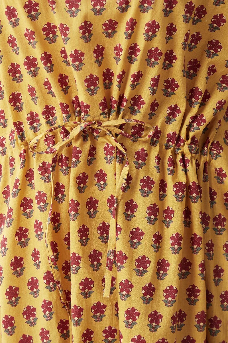 Yellow Hand Printed Cotton Kaftan