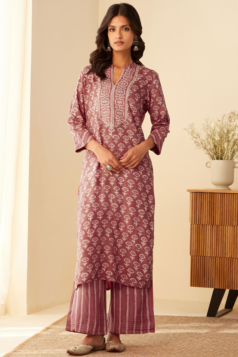 Dabu Hand Block-Printed Straight Viscose Kurta