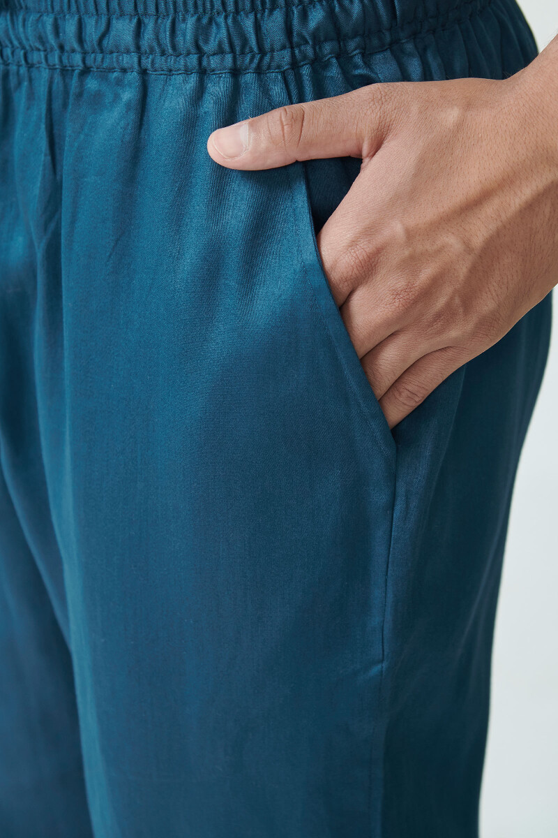 Blue Handcrafted Vegan Silk Pants