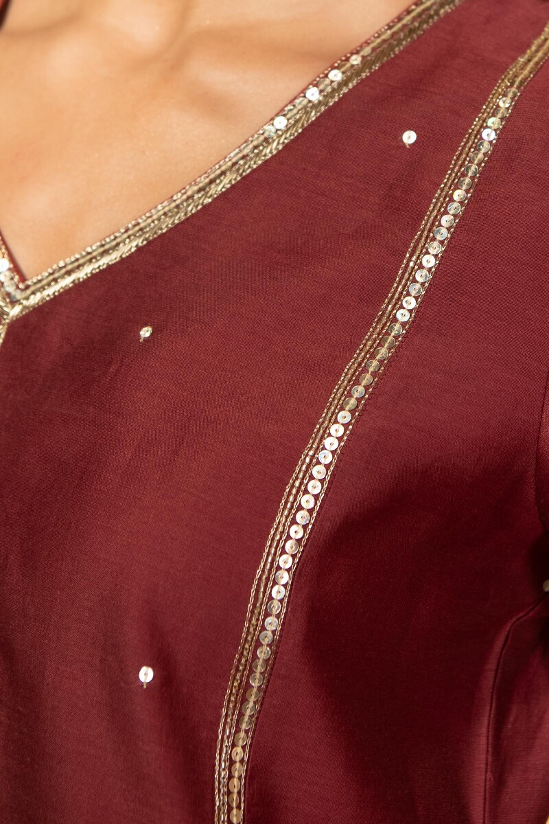 Red Handcrafted Straight Chanderi Kurta