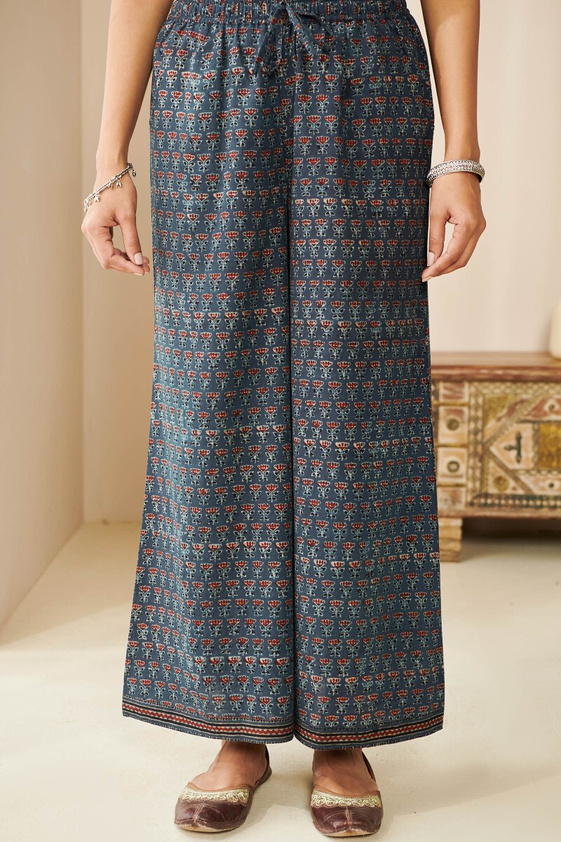 Indigo Hand Block Printed Cotton Palazzo