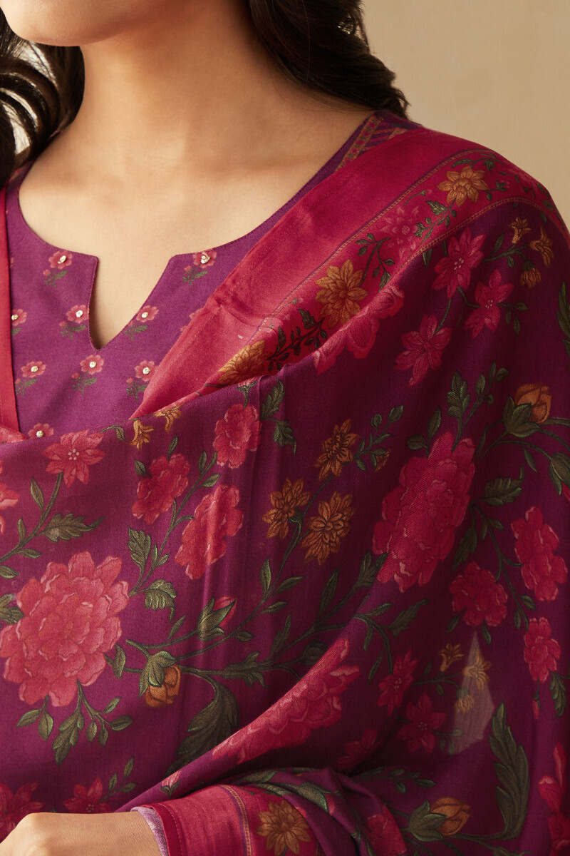 Purple Printed Viscose Dupatta