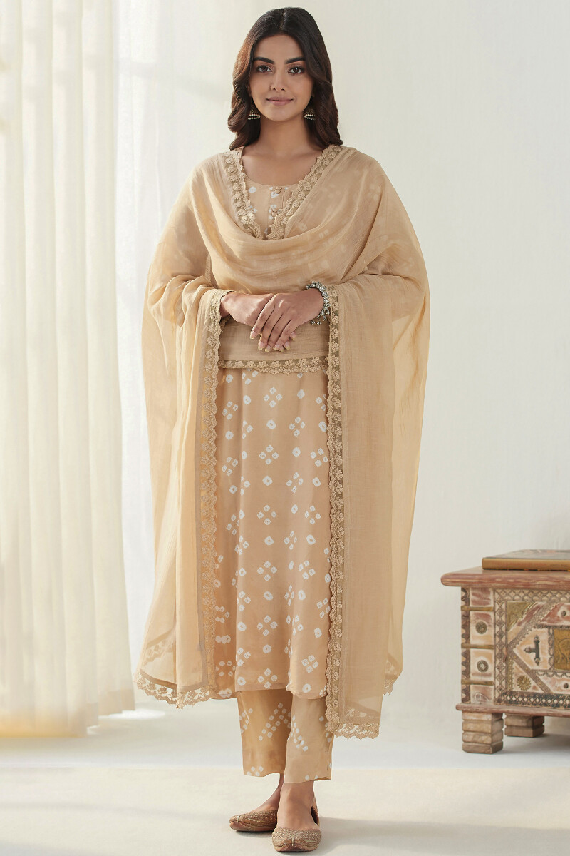 Beige Printed Modal Narrow Pants