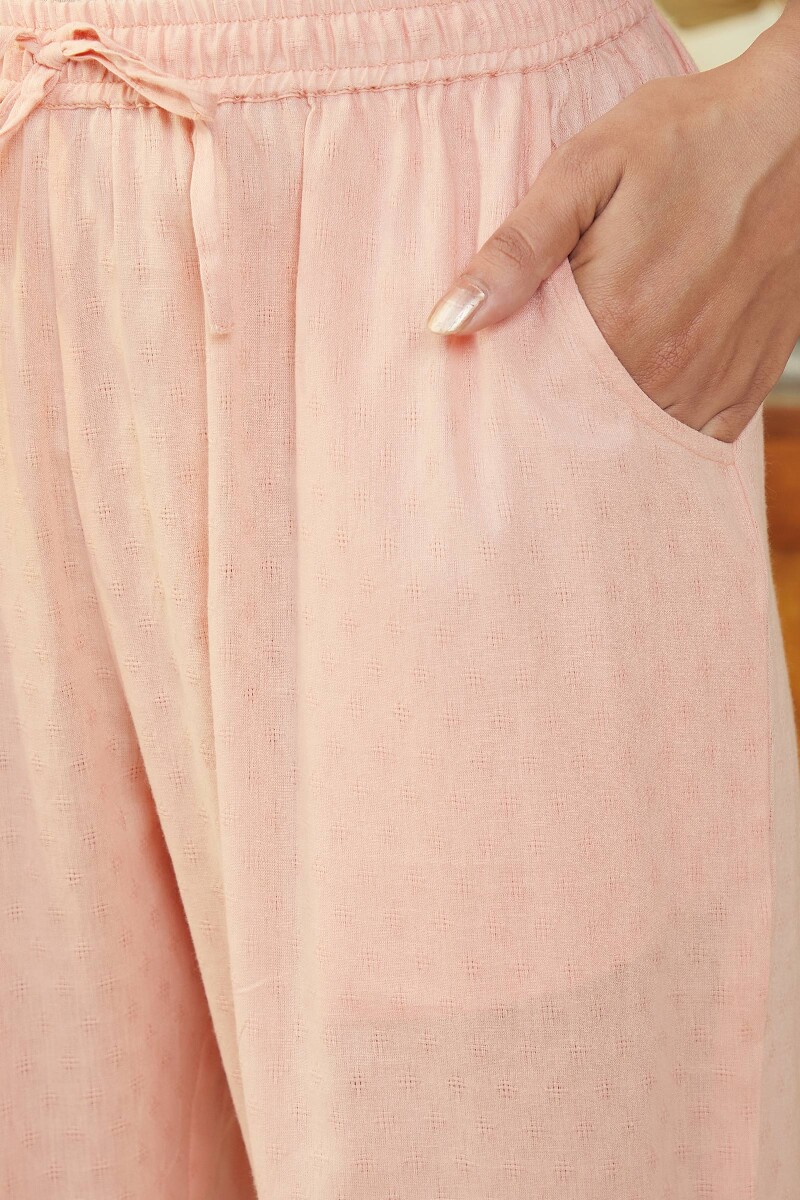 Peach Handcrafted Cotton Dobby Narrow Pants