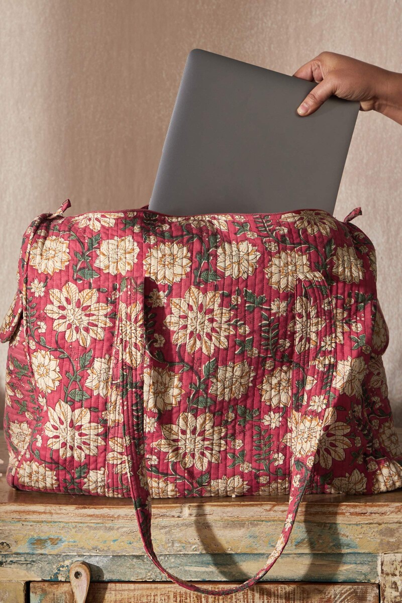 Pink Hand Block-Printed Cotton Duffel Bag