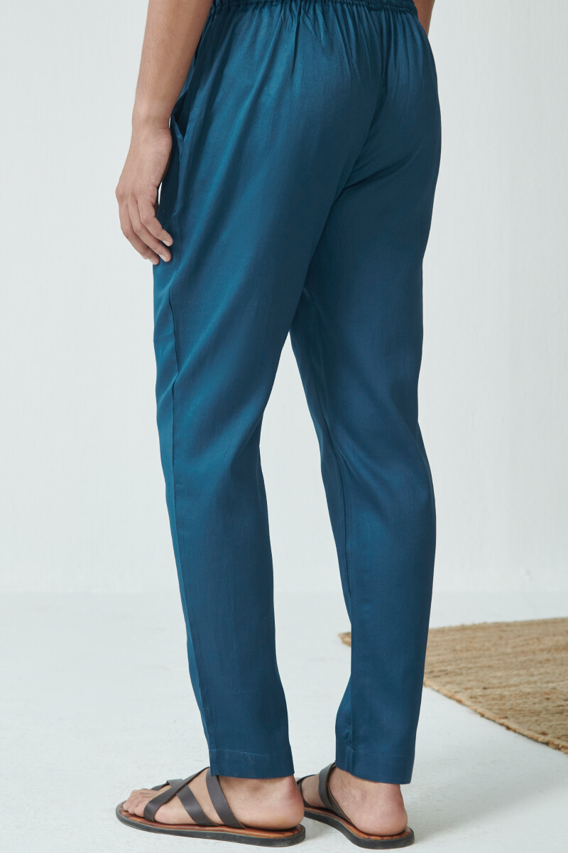 Blue Handcrafted Vegan Silk Pants