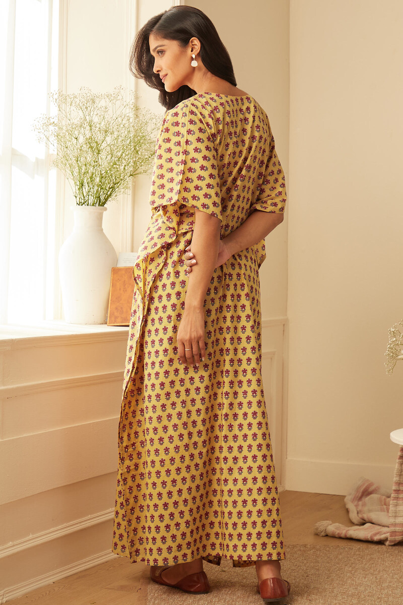 Yellow Hand Printed Cotton Kaftan