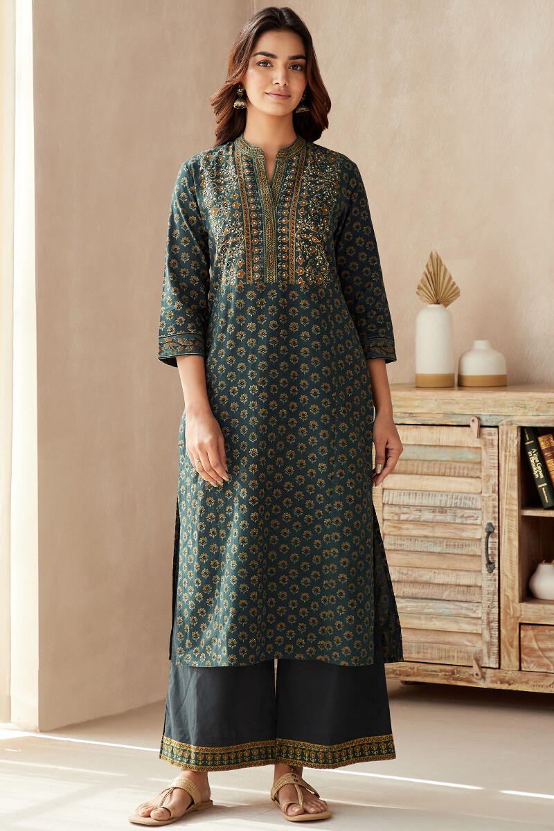 Ajrak Hand Block-Printed Straight Cotton Kurta