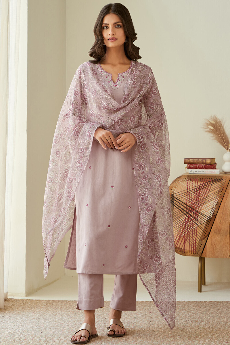 Pale Pink Handcrafted Straight Cotton Flax Kurta