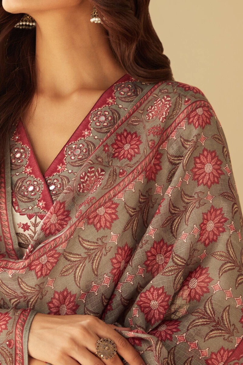 Grey Printed Kota Dupatta