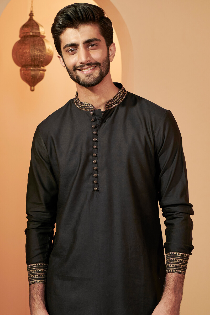 Black Handcrafted Chanderi Kurta