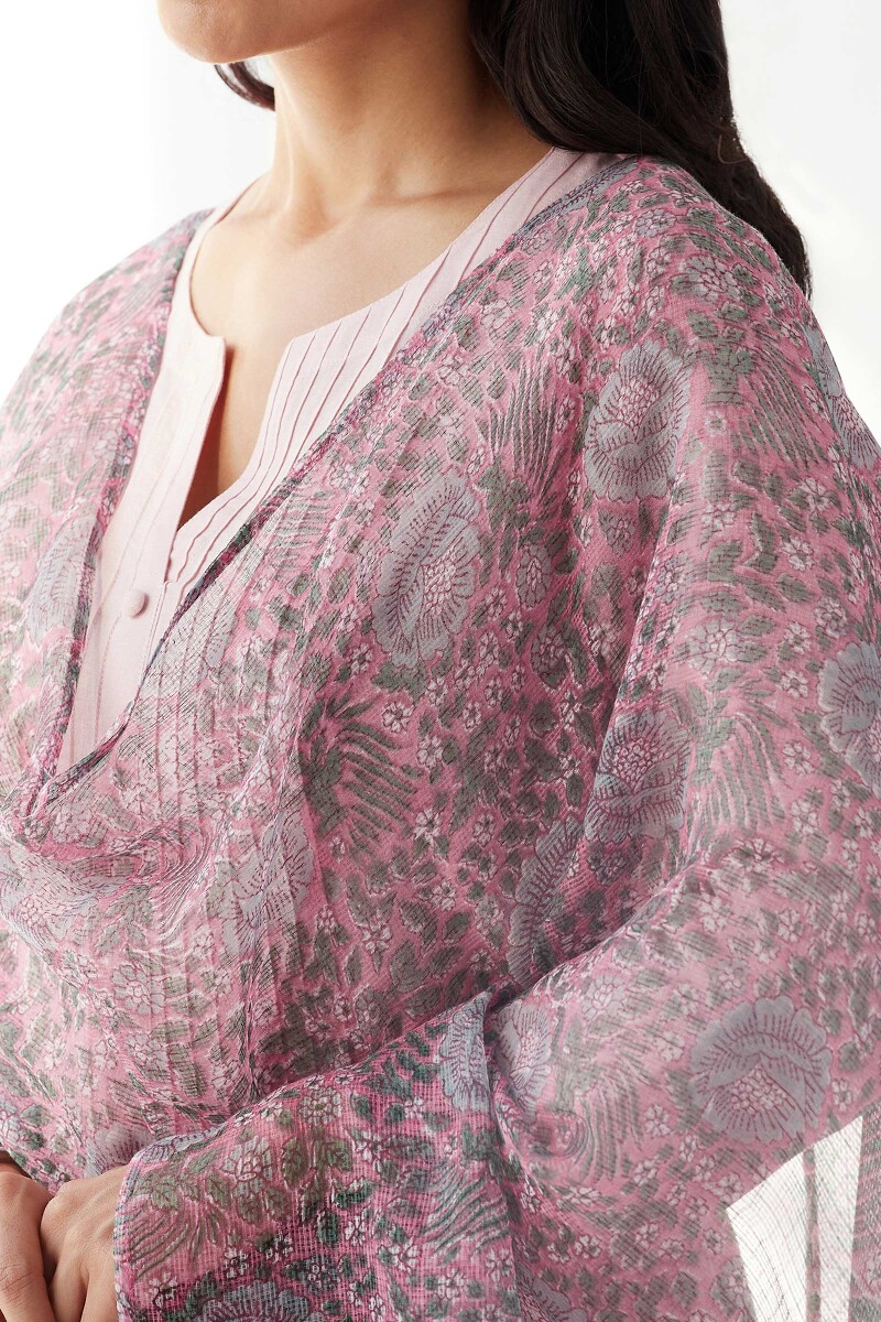 Pink Hand Block Printed Kota Dupatta