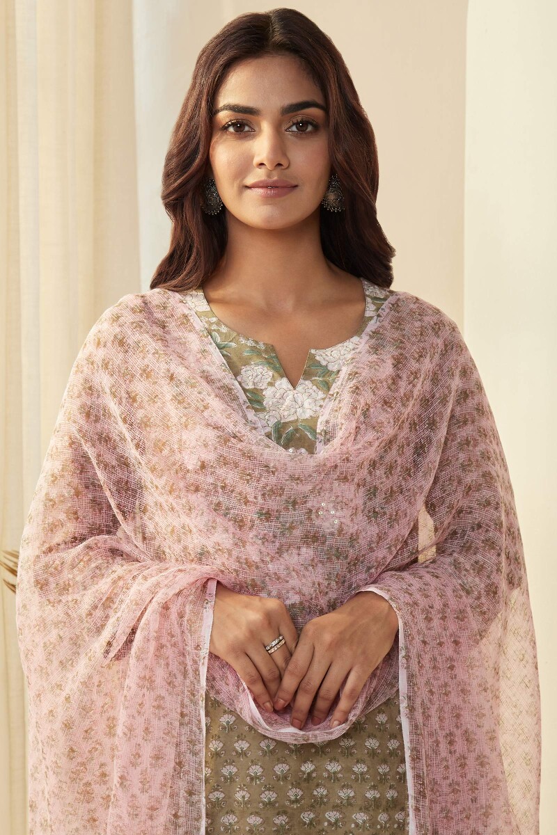 Pink Hand Block-Printed Kota Dupatta