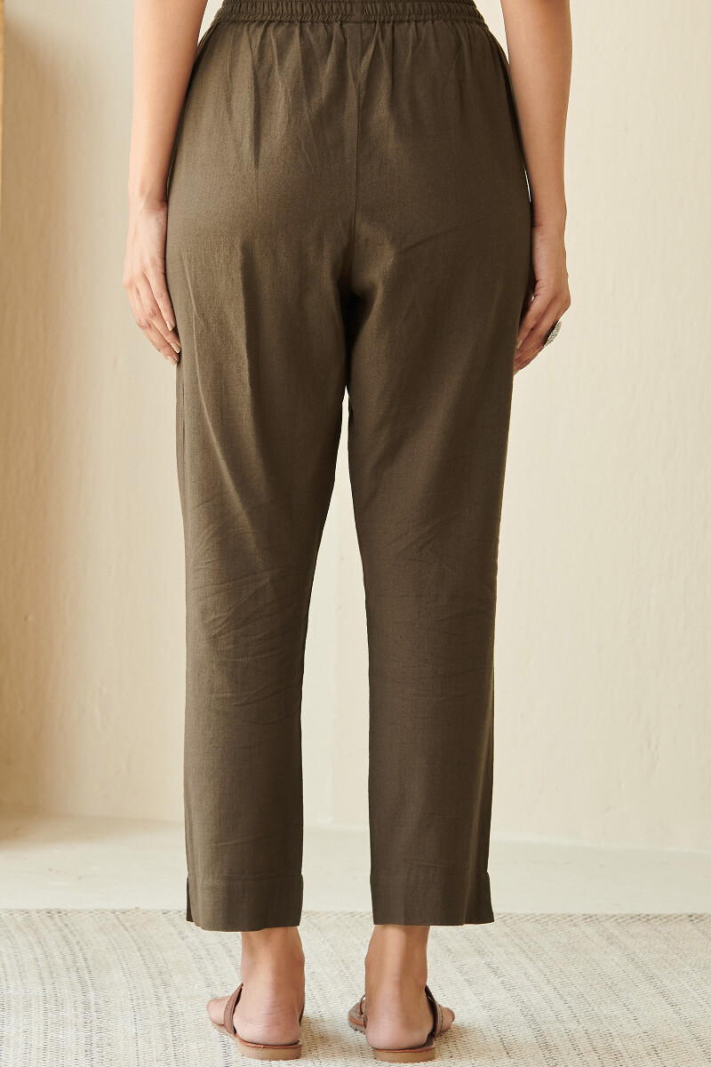 Brown Handcrafted Handloom Narrow Pants