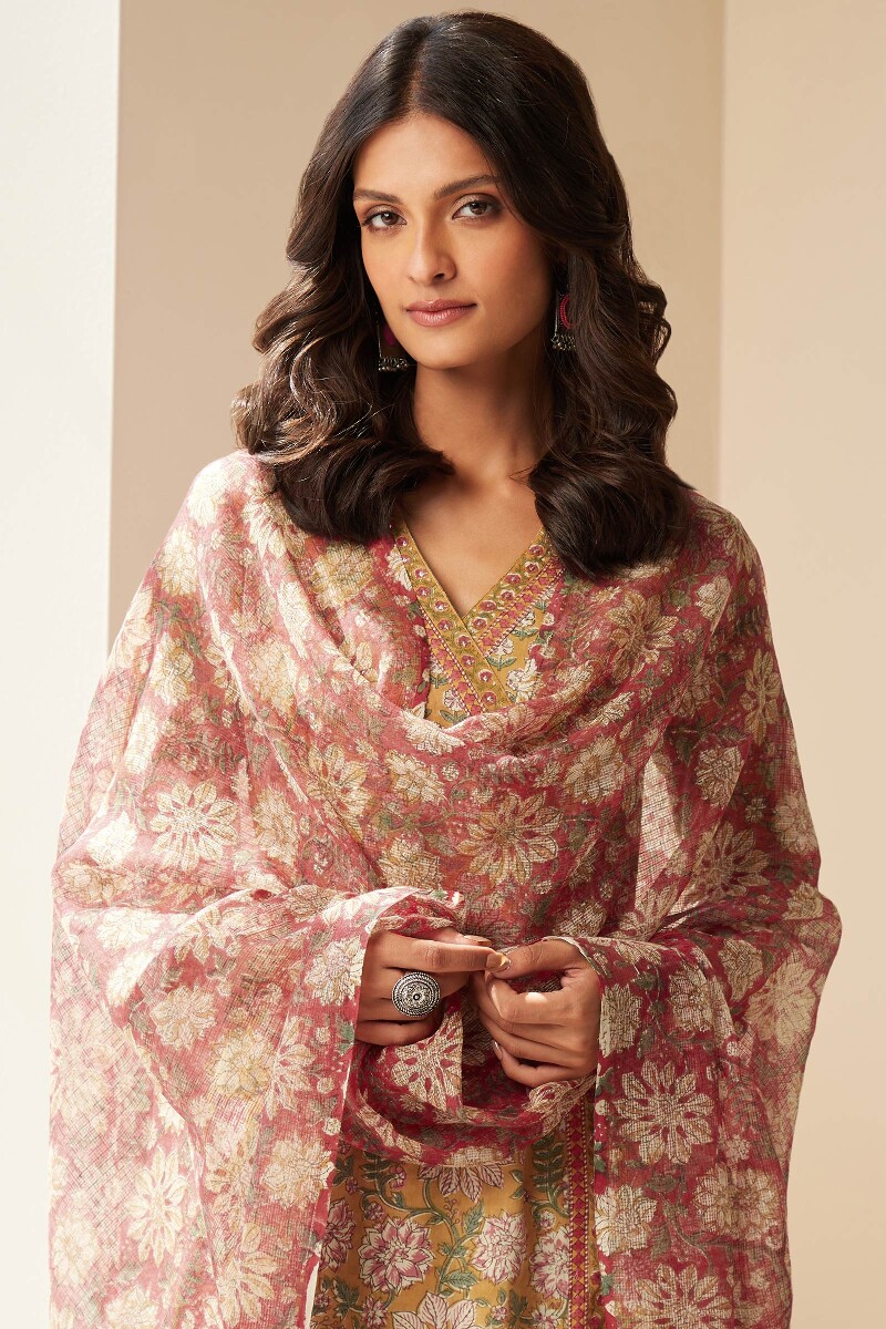 Pink Hand Block-Printed Kota Dupatta