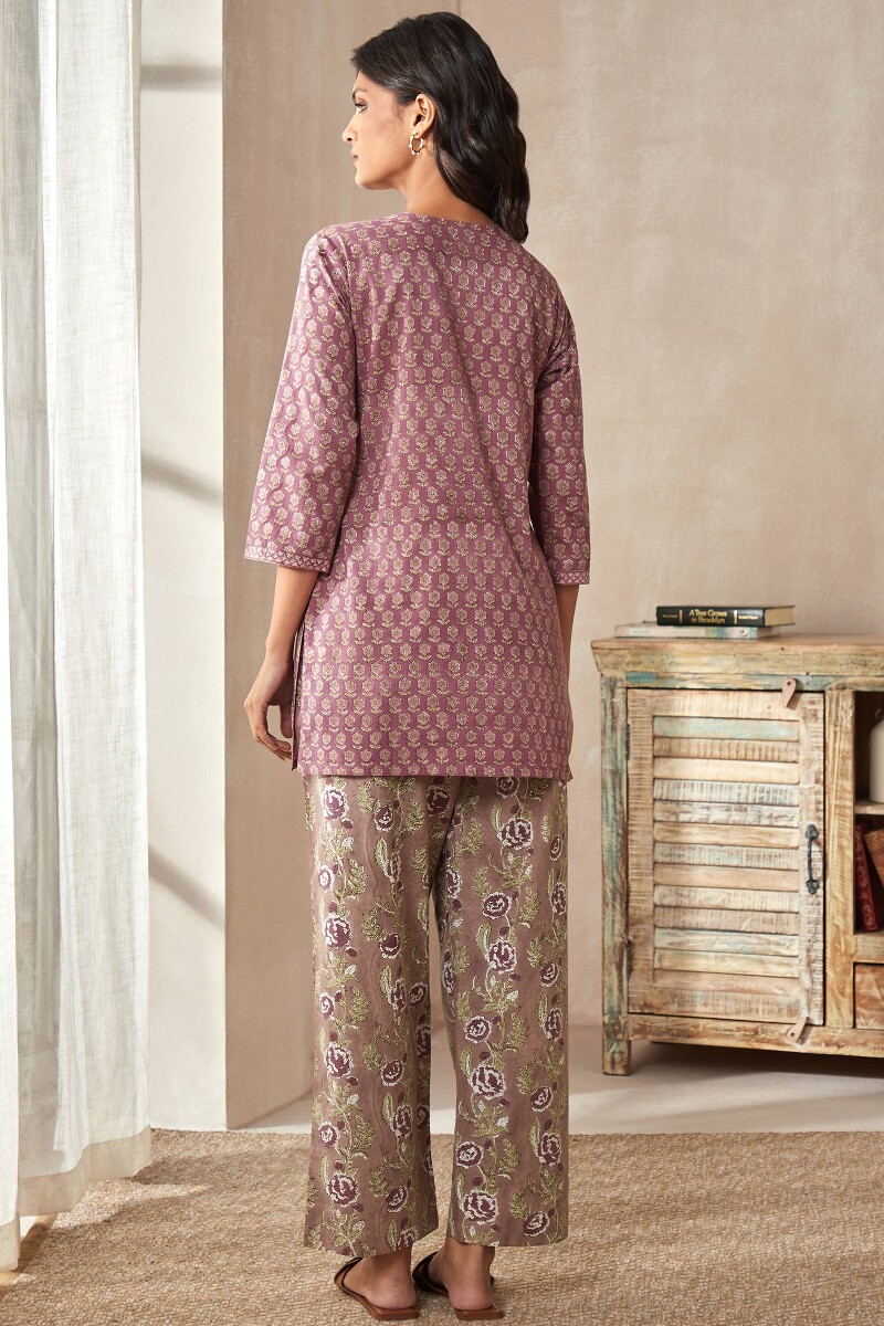 Buy Pink Hand Block Printed Cotton Loungewear Set for Women FGNSET24 27 Farida Gupta