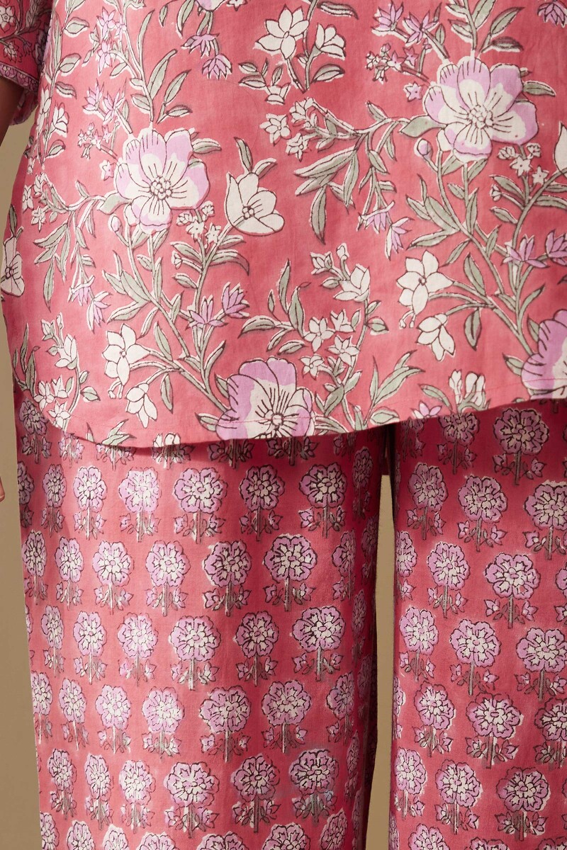 Pink Hand Block-Printed Cotton Loungewear Set