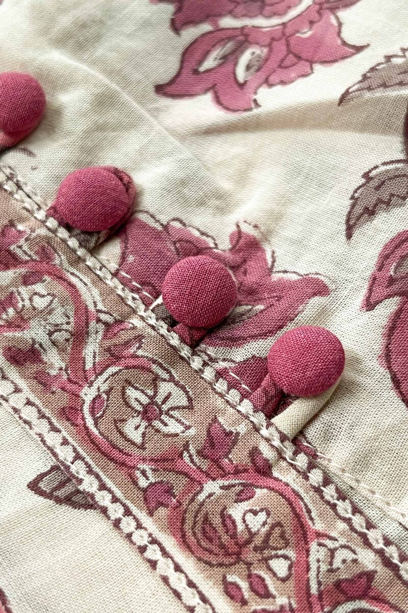 Pink Hand Block Printed Angrakha Cotton Kurta