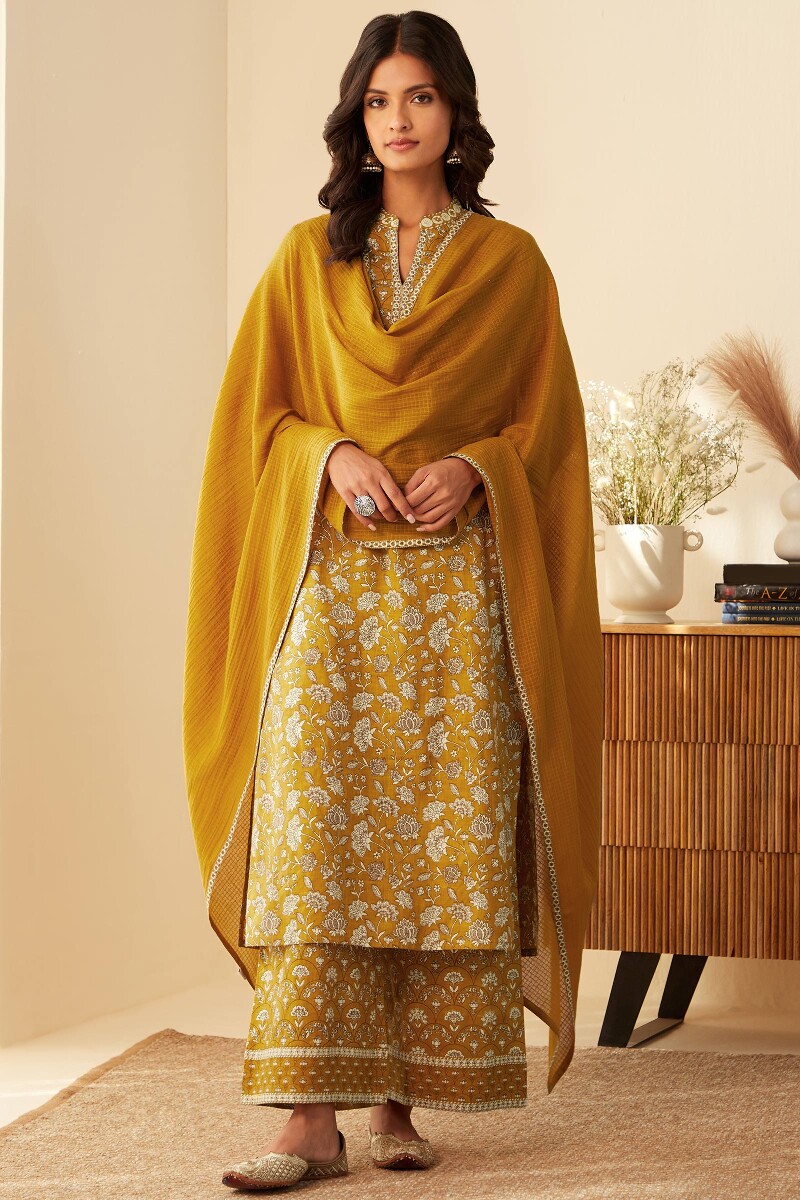 Mustard Handcrafted Kota Dupatta