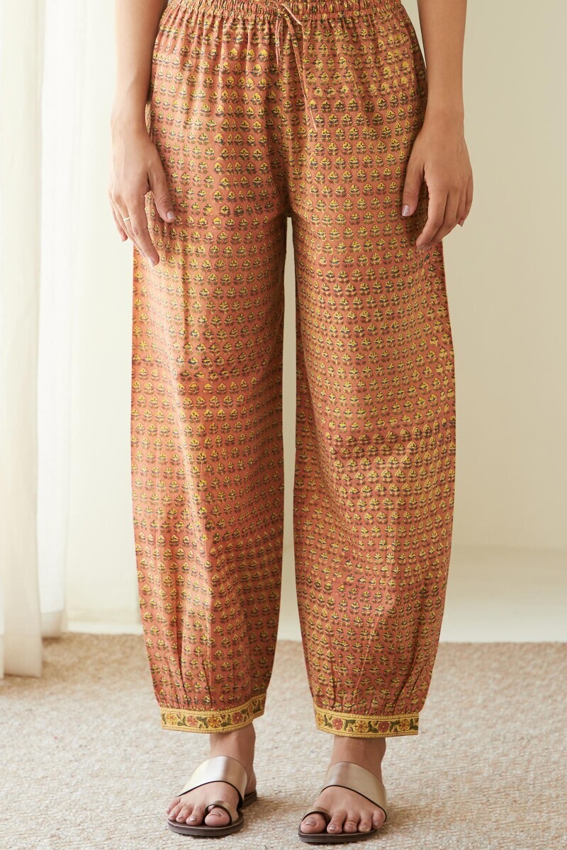 Pink Hand Block-Printed Cotton Izhaar Pants