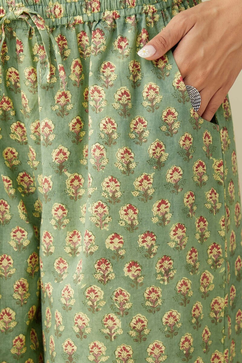 Green Hand Block-Printed Cotton Farsi