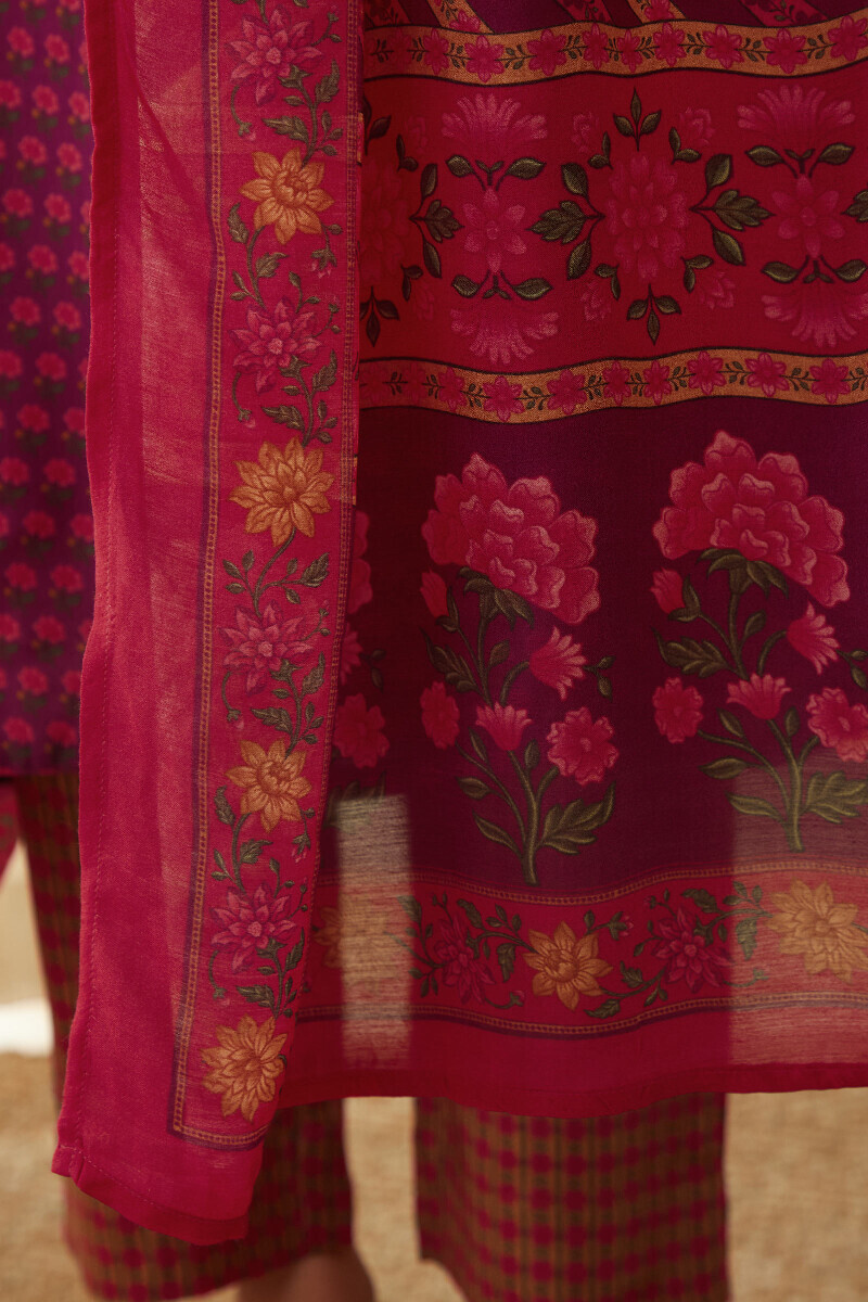 Purple Printed Viscose Dupatta
