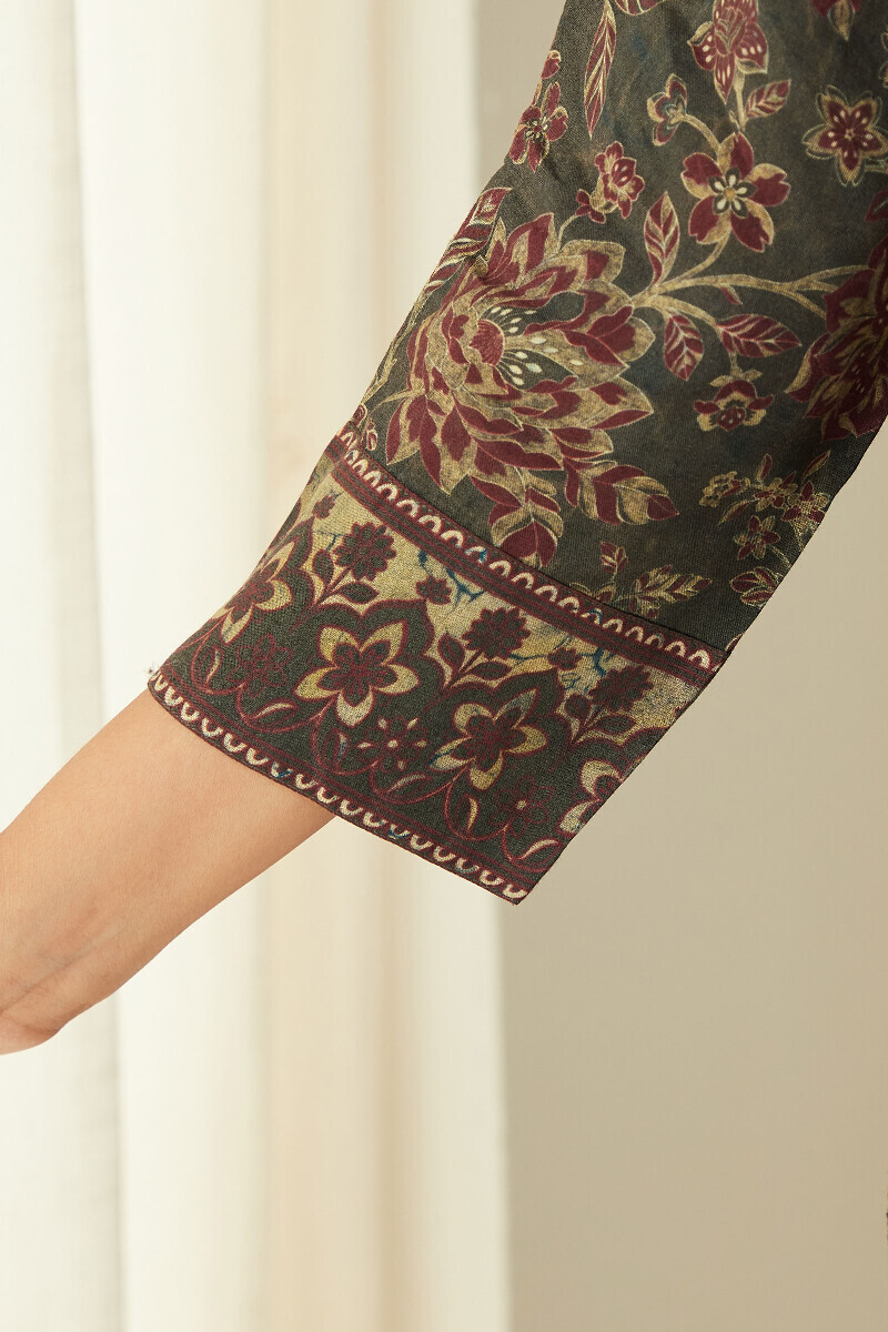 Olive Green Printed Straight Viscose Kurta