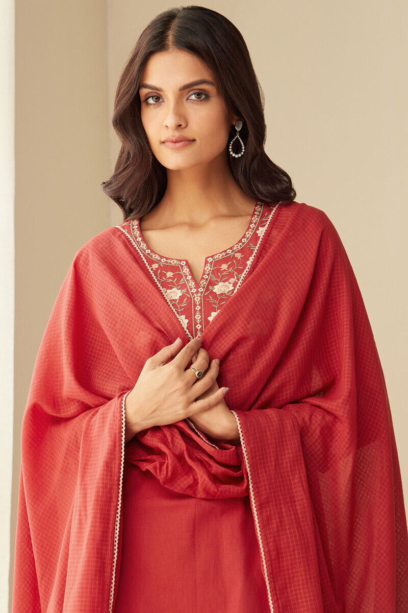 Red Handcrafted Kota Dupatta