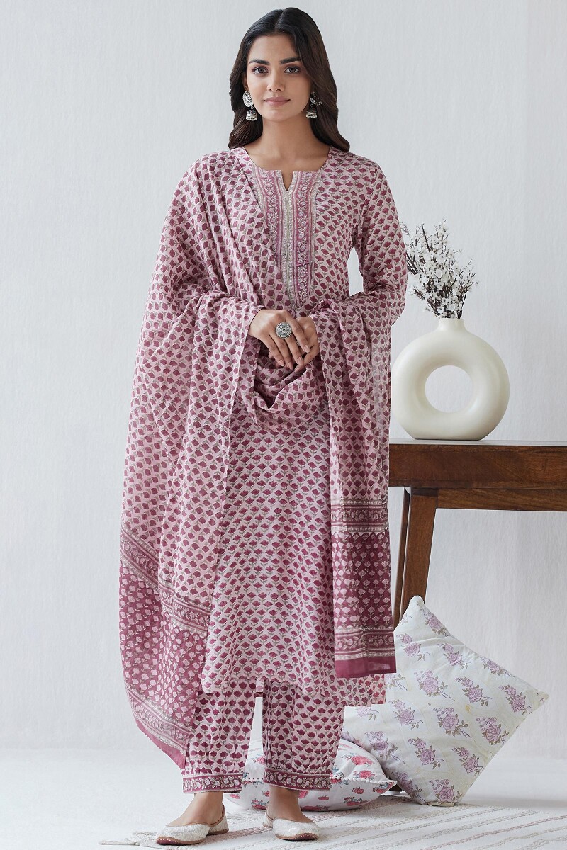 Pink Hand Block Printed Straight Modal Kurta
