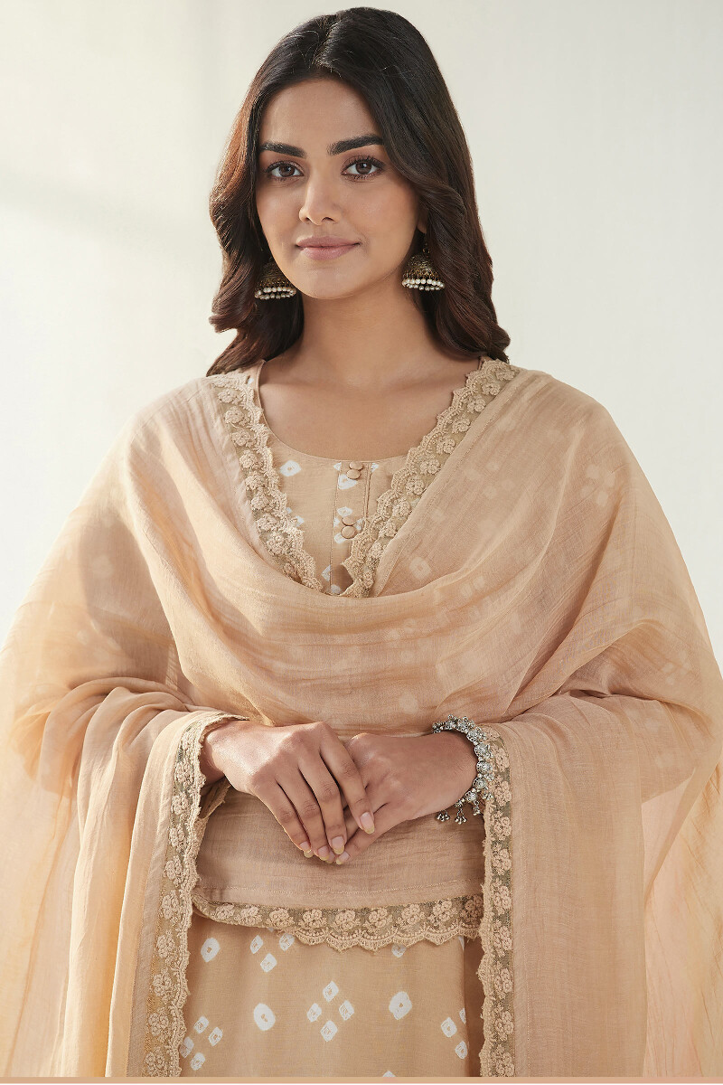 Brown Handcrafted Cotton Silk Dupatta
