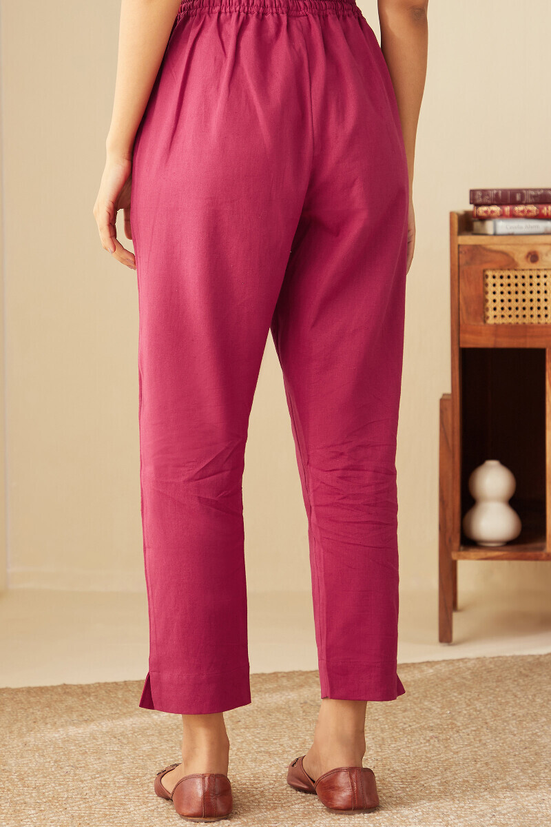 Pink Handcrafted Cotton Flax Narrow Pants