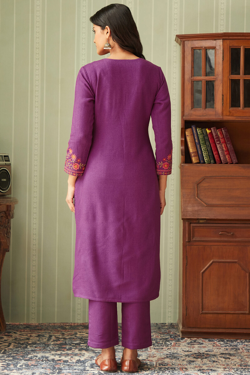 Pink Handcrafted Straight Faux Wool Kurta