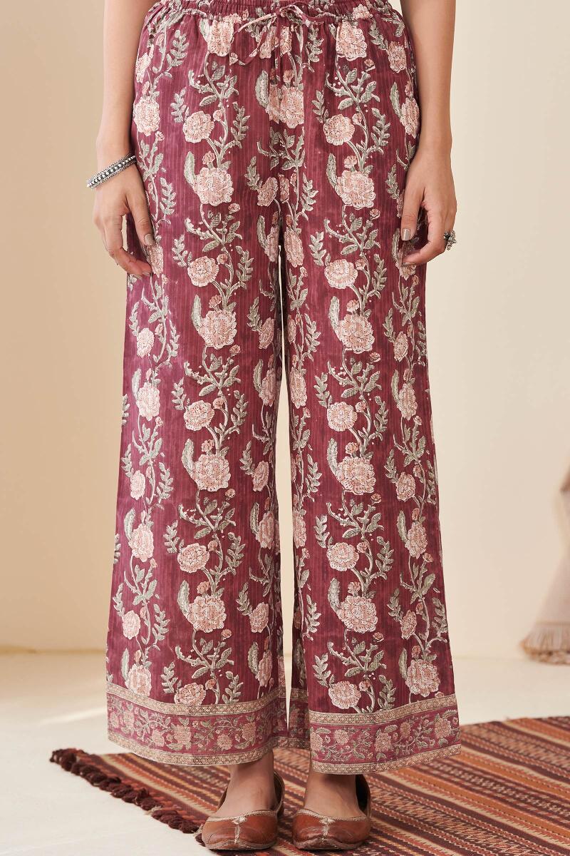 Maroon Hand Block Printed Cotton Farsi