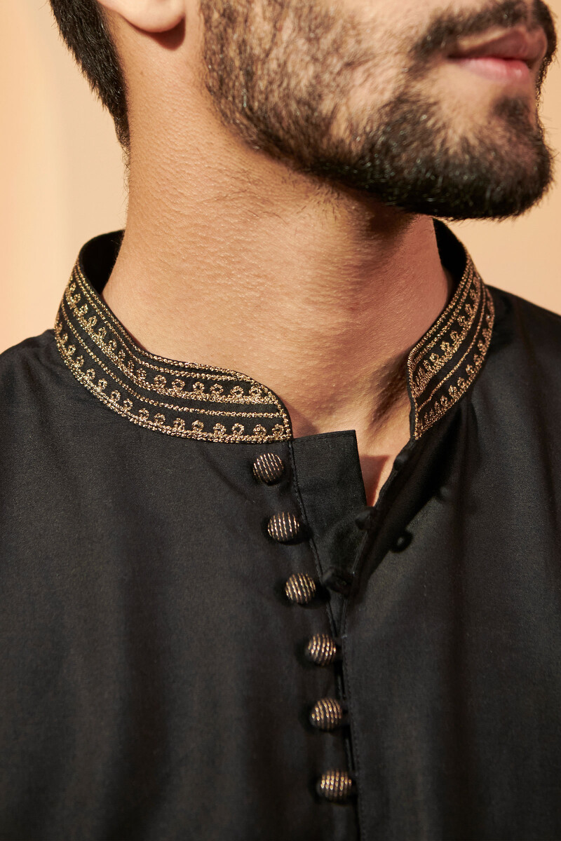 Black Handcrafted Chanderi Kurta