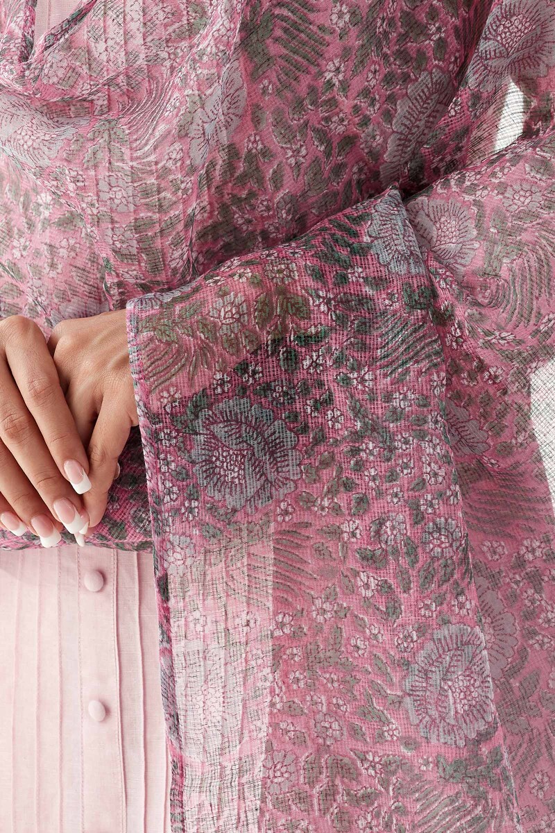 Pink Hand Block Printed Kota Dupatta