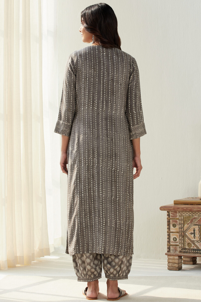 Grey Hand Block Printed Straight Modal Kurta