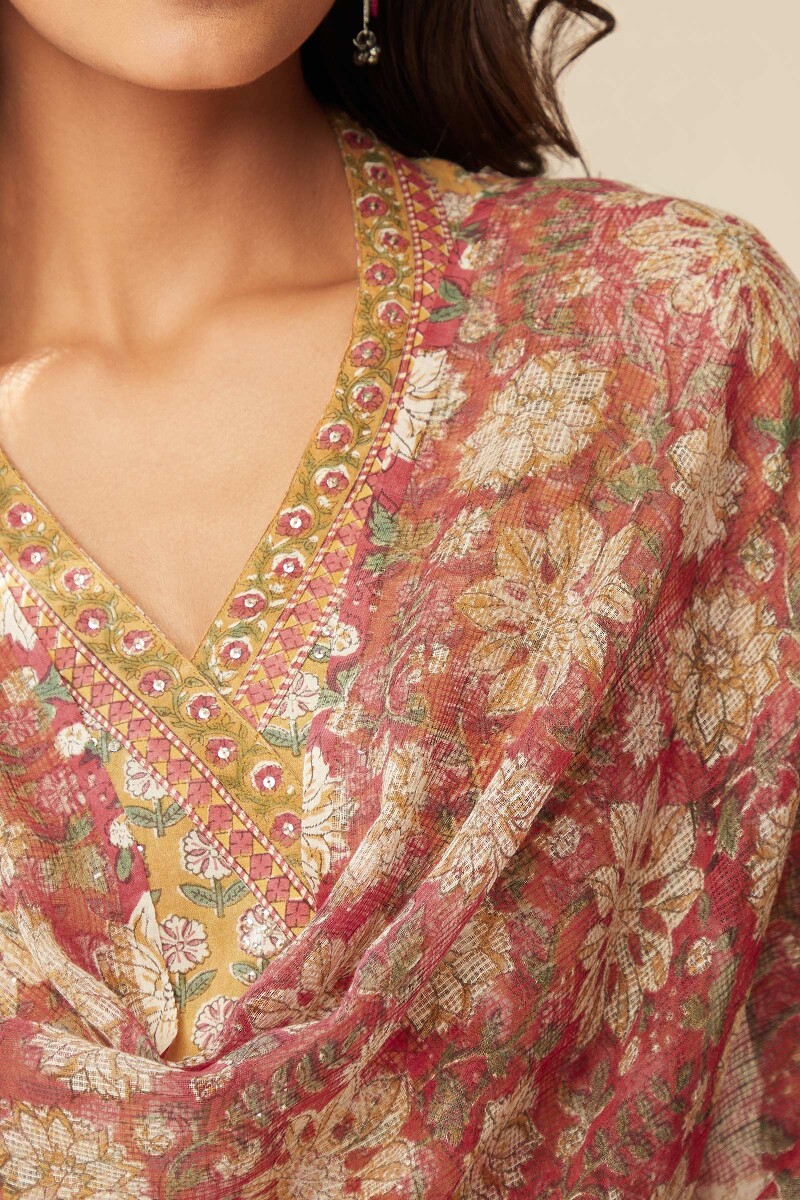 Pink Hand Block-Printed Kota Dupatta