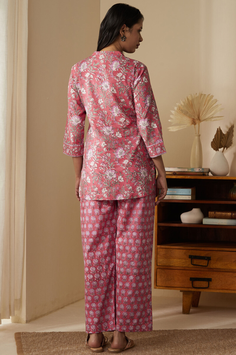 Pink Hand Block-Printed Cotton Loungewear Set