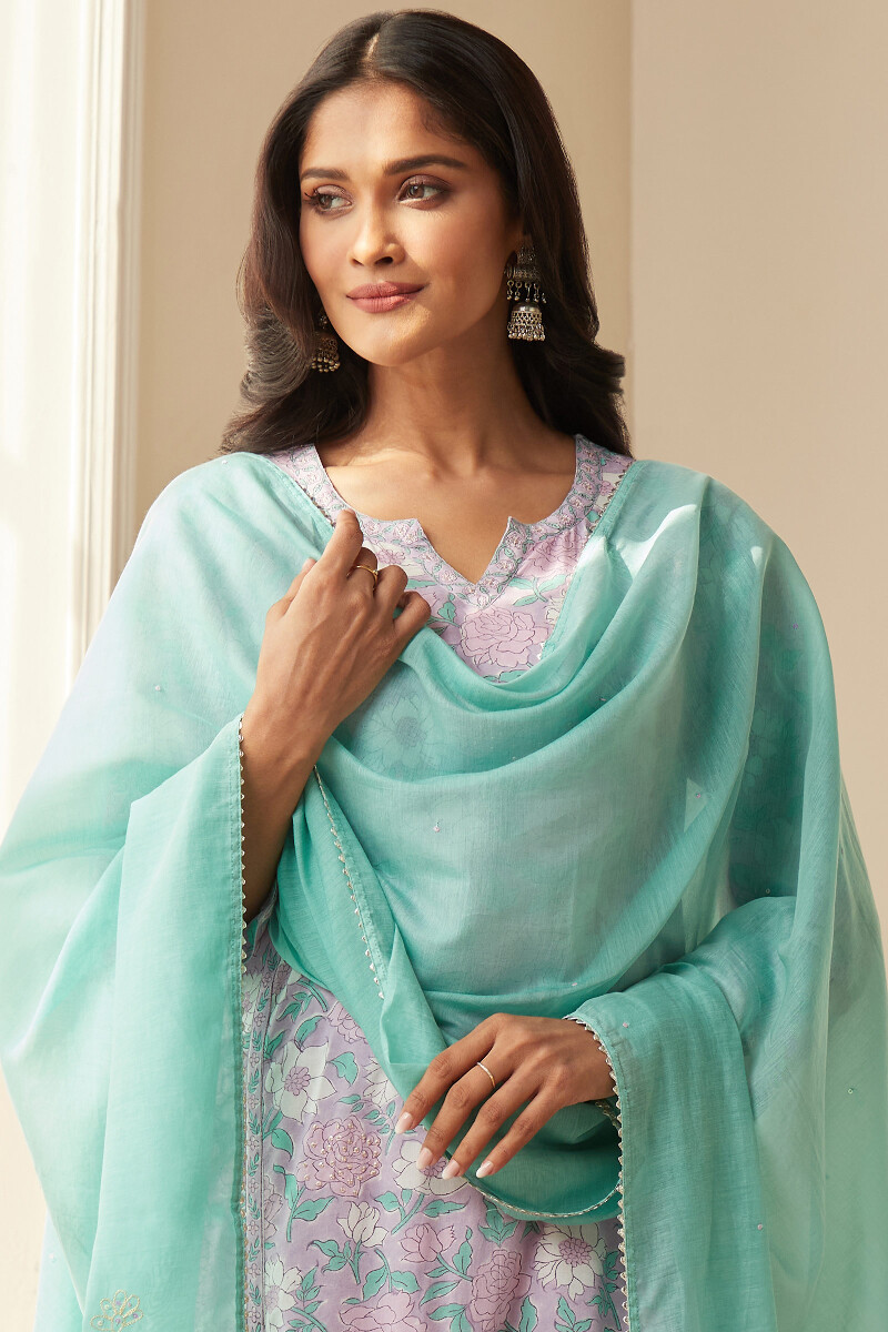 Sea Green Handcrafted Cotton Silk Dupatta