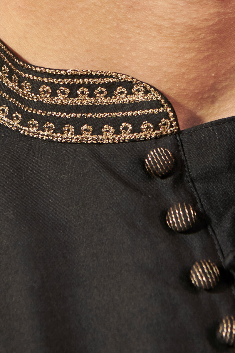 Black Handcrafted Chanderi Kurta