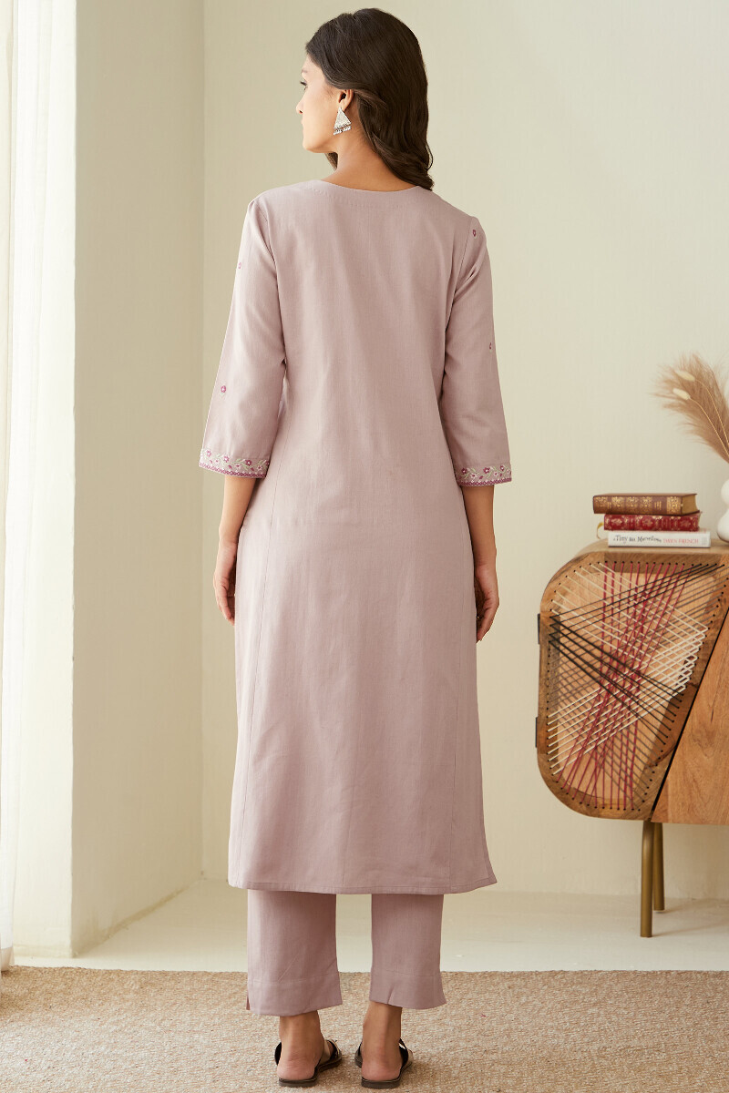 Pale Pink Handcrafted Straight Cotton Flax Kurta