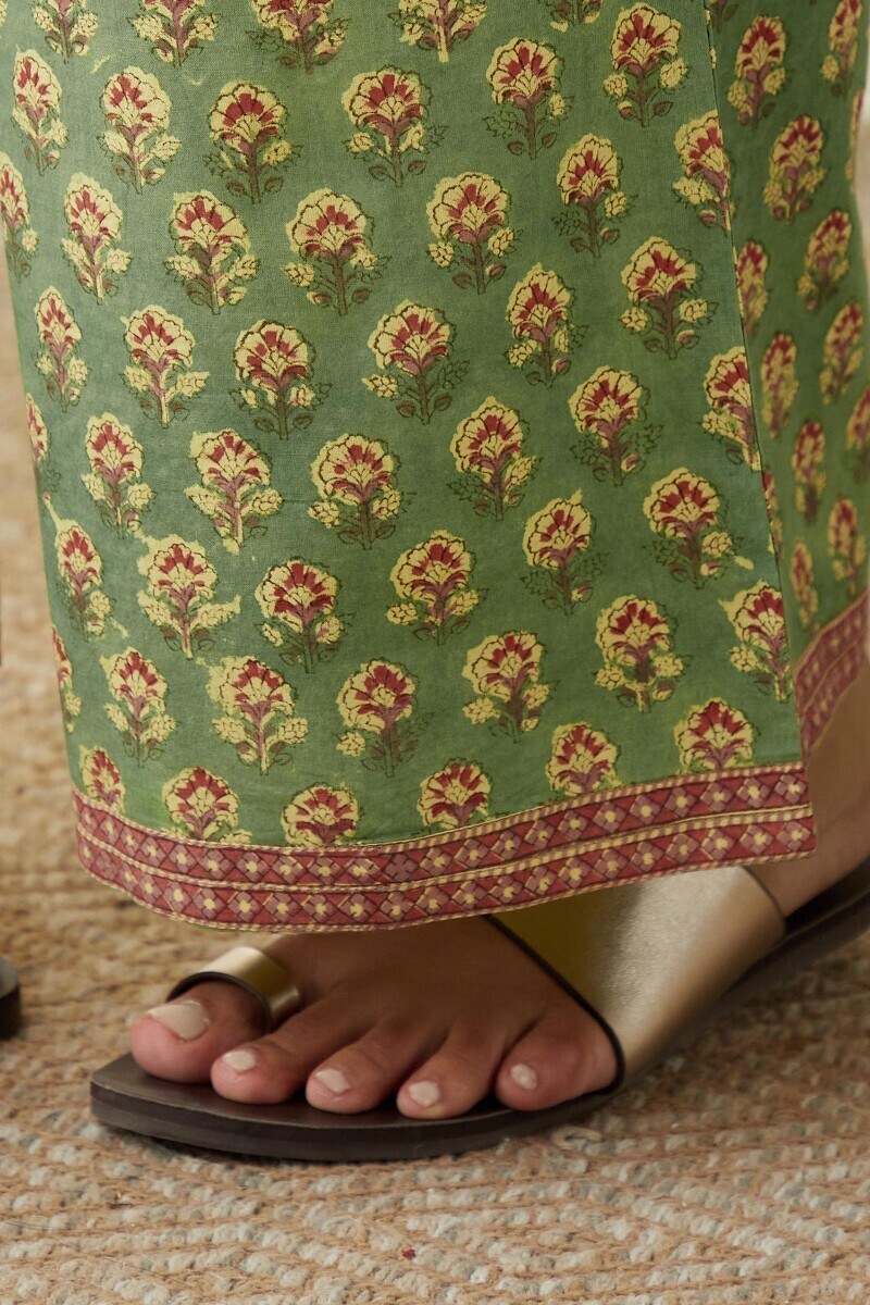 Green Hand Block-Printed Cotton Farsi