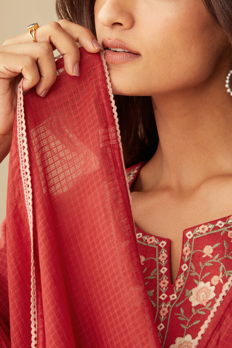 Red Handcrafted Kota Dupatta