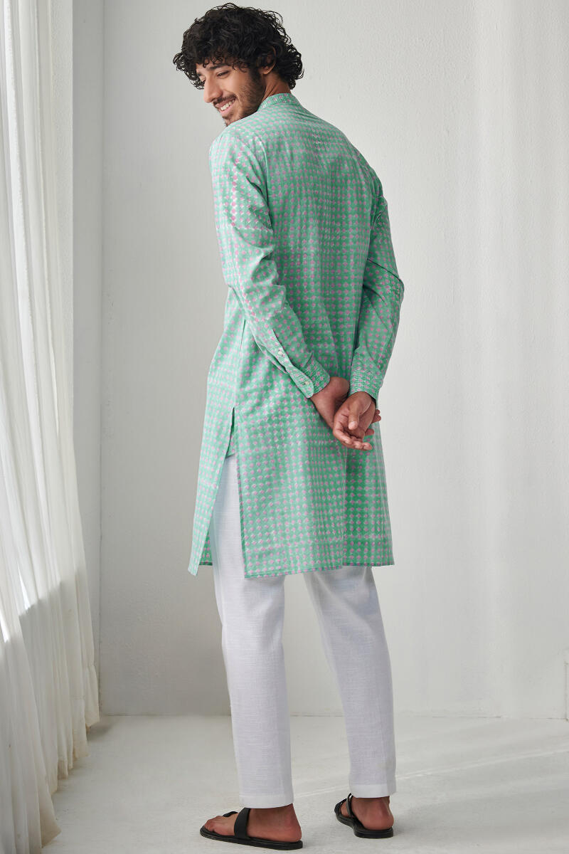 Green Hand Block Printed Cotton Kurta