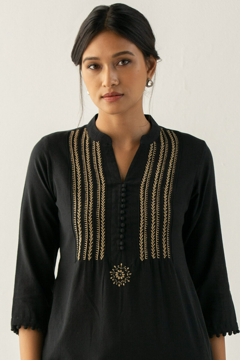 Black Handcrafted Straight Handloom Kurta