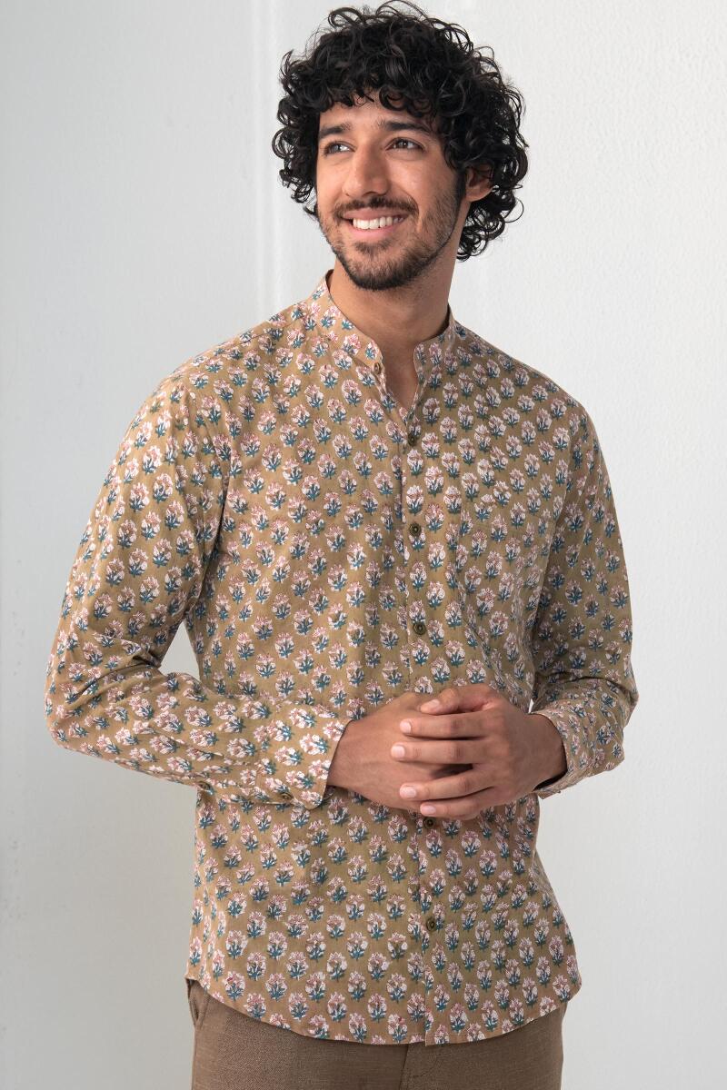 Green Hand Block Printed Cotton Shirt