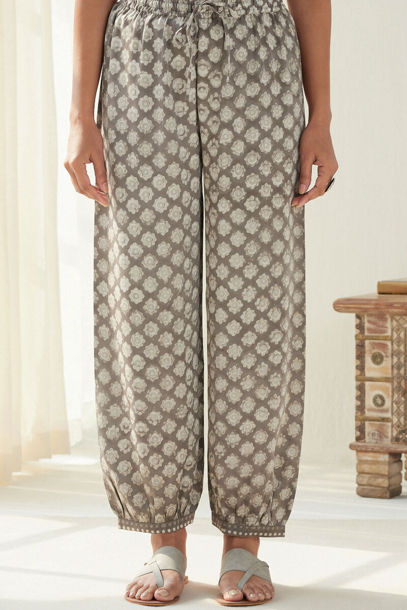 Grey Hand Block Printed Modal Izhaar Pants