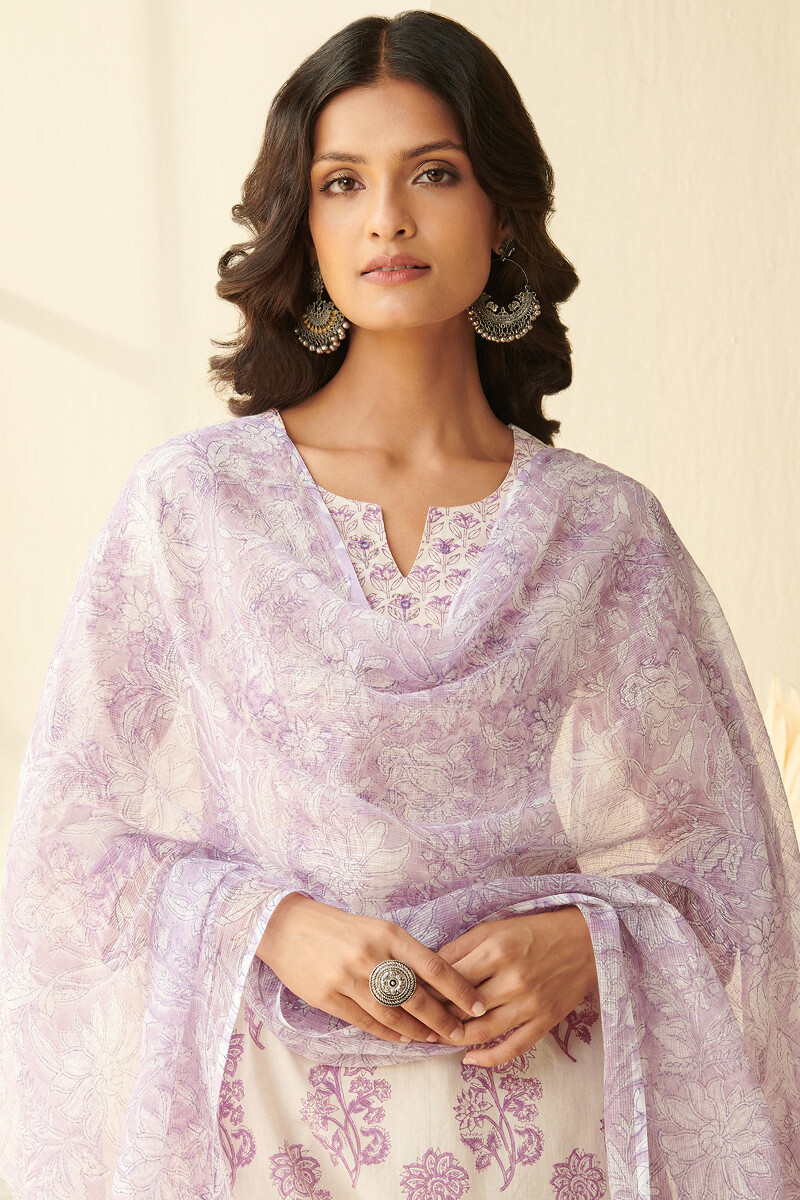 Purple Hand Block Printed Kota Dupatta