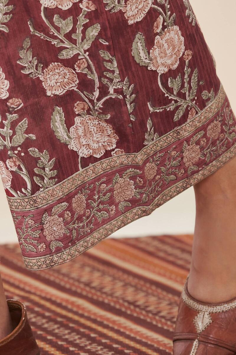 Maroon Hand Block Printed Cotton Farsi