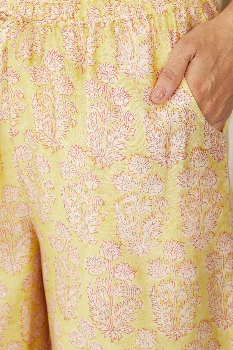 Yellow Hand Block-Printed Chanderi Palazzo